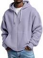 Vista dettagliata della felpa con cappuccio e zip in maglia a nido d'ape lavanda - Viola
