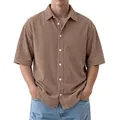 Camisa informal de pana de manga corta para hombre en color marrón con cuello de solapa - Marrón