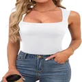 Gros plan d'un débardeur blanc ajusté à col carré pour femme, style moderne - XS-XL / Hauts / Blanc
