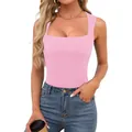 Détail du débardeur sans manches ajusté à col carré pour femme en couleur rose clair - XS-XL / Hauts / Rose