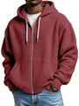 Felpa da uomo con cappuccio e zip in maglia a nido d'ape bordeaux, giacca casual elegante - Borgogna