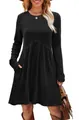 Detailed shot of a black ribbed long-sleeve dress with high waist and pockets - S / Dresses / Black