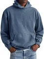 Front view of mens vintage washed blue cotton hoodie with kangaroo pocket - 3XL / Tops / Denim Blue