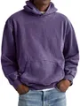 Close-up detail of a men's vintage washed purple oversized hoodie with kangaroo pocket - M / Tops / Purple