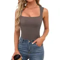 Détail d'un débardeur moulant pour femme avec col carré élégant de couleur grise - XS-XL / Hauts / Gris