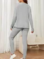Back view of grey ribbed knit lounge set for women featuring loose top and leggings - S / Top And Bottom / Gray
