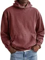 Detailed view of the fabric texture and hood of a maroon vintage acid-washed men's hoodie - 3XL / Tops / Red