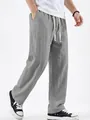 Detailed side view of men's grey linen casual straight leg pants with drawstring - S / Bottoms / Gray