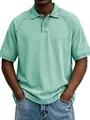 Detailed view of a vintage washed mint green polo shirt showing fabric texture and lapel - S / Tops / Light Green