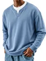 Macro view of men's mock two-piece sweatshirt featuring ribbed neckline and blue texture - S / Tops / Sky Blue