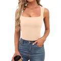 Débardeur ajusté à col carré sans manches pour femme en beige clair, haut élégant et moulant - XS-XL / Hauts / Chair