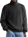 Vista dettagliata della trama del maglione a collo alto a costine grigio antracite da uomo - Taglia S / Top / Nero