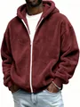 Detail view of burgundy plush zip-up hoodie for men featuring soft texture and relaxed fit - S / Tops / Burgundy