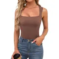 Débardeur marron ajusté élégant avec col carré sans manches pour femme style décontracté - XS-XL / Hauts / Brun