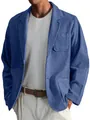 Detail view of a men's blue retro casual jacket with front pocket and soft texture. - S / Tops / Blue
