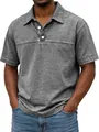 Polo vintage de hombre gris con manga corta, cuello con botones y costuras detalle. - Gris
