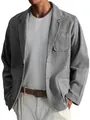 Close-up of a grey casual men's jacket featuring a retro loose fit and pocket detail - S / Tops / Gray