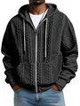 Vista dettagliata della felpa con cappuccio e zip in maglia a trecce da uomo nera - Taglia S / Top / Nero