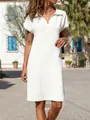 Detail of a white cotton-linen Polo dress in a sunny outdoor setting - S / Dresses / White
