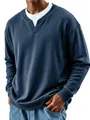 Close-up detail of men's navy blue faux two-piece sweatshirt with waffle knit texture - S / Tops / Navy Blue