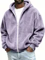 Vue détaillée de la veste à capuche violette en polaire douce pour hommes avec zip - Violet