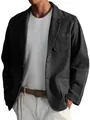 Detail showing texture of a men's vintage loose grey casual jacket with pockets - Black