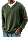 Detail shot of olive green faux-two-piece men's long sleeve top with textured knit. - S / Tops / Dark Green