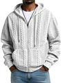 Dettaglio della trama in maglia a trecce di questa felpa con cappuccio e zip bianca da uomo - Taglia S / Top / Bianco