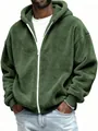 Vue détaillée montrant la texture du sweat à capuche en peluche vert pour homme avec fermeture - Vert Foncé