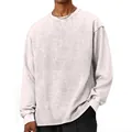 Close-up of men's distressed white long-sleeved oversized sweatshirt - White