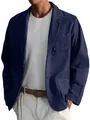Detailed close-up of navy blue men's retro casual blazer with pocket detail - Navy Blue