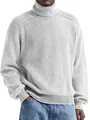 Primo piano del maglione a dolcevita grigio da uomo con trama a maglia a coste spesse. - Taglia S / Top / Bianco