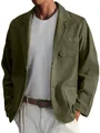 Close-up detail of a men's olive green casual blazer jacket with functional patch pockets - Army Green