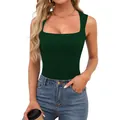 Débardeur femme ajusté sans manches à encolure carrée de couleur vert foncé élégante - XS-XL / Hauts / Vert Foncé