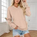 Oversized V-Ausschnitt Sweatshirt für Damen mit Tasche und Rippbündchen in Pfirsich - Aprikose
