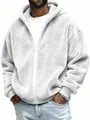 Close-up detail of men's white plush zip-up hoodie showing soft fleece texture and relaxed fit - S / Tops / White