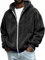 Detailed macro shot of men's black plush fuzzy zip-up hoodie showing thick fleece texture - S / Tops / Black