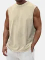 Detalle de un chaleco sin mangas de algodón pesado para hombre con bordes crudos vintage. - S / Tops / Caqui
