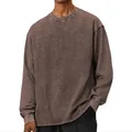 Men's vintage distressed long sleeve crewneck sweatshirt in acid wash brown finish - S / Tops / Coffee