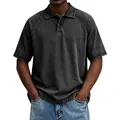 Vintage gewaschenes graues Polohemd für Herren mit Used-Look und kurzen Ärmeln - Schwarz
