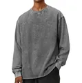 American vintage style distressed grey acid wash crewneck long sleeve sweatshirt for men - S / Tops / Gray