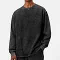 Vintage distressed charcoal long sleeve crew neck sweatshirt for men in a relaxed fit. - S / Tops / Charcoal Black