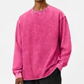 Men's vintage acid wash long sleeve crew neck sweatshirt in vibrant hot pink color. - S / Tops / Pink