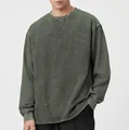 Vintage acid wash crewneck long sleeve sweatshirt for men in grey-green tones. - Army Green