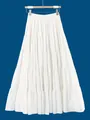 Elegant white tiered maxi skirt with high elastic waist for a summer bohemian look. - Solid White