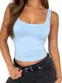 Close-up of a light blue square neck double-layered tank top for women - XS / Tops / Light Blue