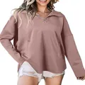 Sudadera oversize color malva con media cremallera para mujer en algodón - S / Tops / Rojo carmín