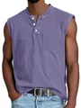 Men's purple sleeveless cotton Henley tank top with chest pocket and buttons - 3XL / Tops / Purple