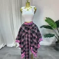 Stylish high waist plaid skirt with irregular hem, tie-waist design, and modern summer style. - S / Bottoms / Pink Gray Black Plaid