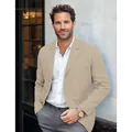 Men's vintage beige cotton linen blazer jacket for casual business style outdoors - S / Tops / Khaki
